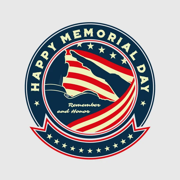 Modelo de design de cartaz Memorial Day. Soldados do Exército dos EUA saudando o fundo da bandeira americana. Ilustração vetorial —  Vetores de Stock