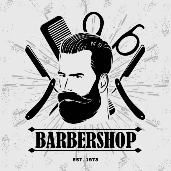 Modelo de cartaz de barbearia com homens barbudos — Vetor de Stock