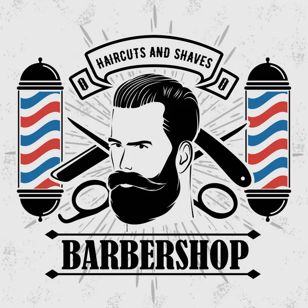 Concepto de diseño del logotipo de la barbería con poste de barbero — Archivo Imágenes Vectoriales