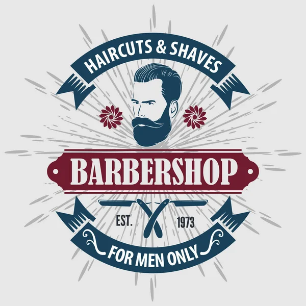 Modelo de cartaz de barbearia com homens barbudos — Vetor de Stock