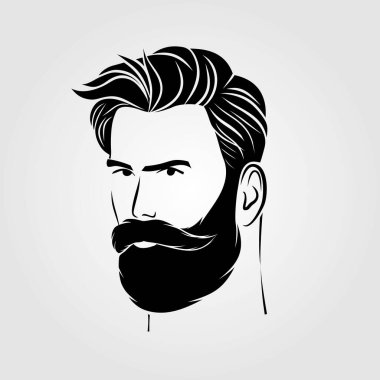 Sakallı adamlar, hippi suratlı ikon izole edilmiş. Vektör 