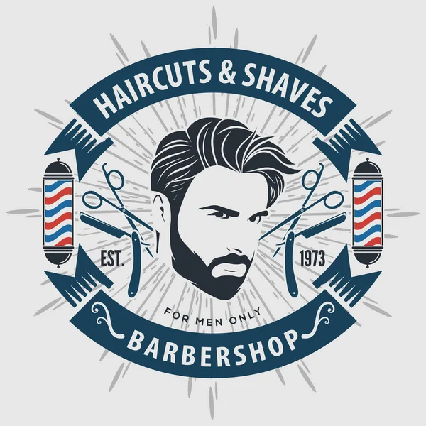 Modelo de cartaz de barbearia com homens barbudos —  Vetores de Stock