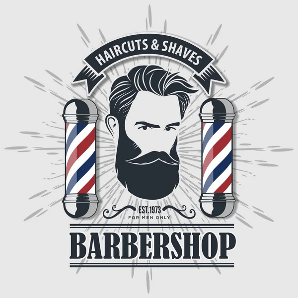 Modelo de cartaz de barbearia com homens barbudos —  Vetores de Stock