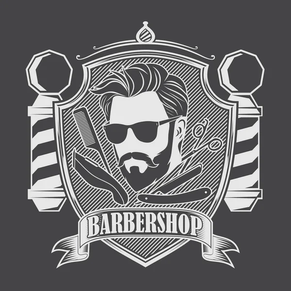 Conceito de design de logotipo de barbearia com pólo de barbeiro — Vetor de Stock