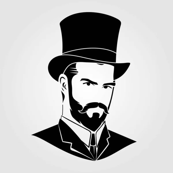 Gentiluomo con barba e baffi in un cappello a cilindro — Vettoriale Stock