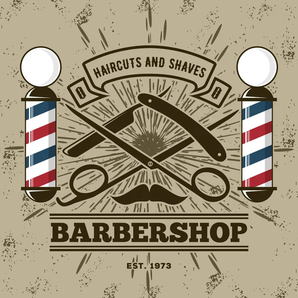 Modelo de cartaz de barbearia com poste de barbeiro —  Vetores de Stock