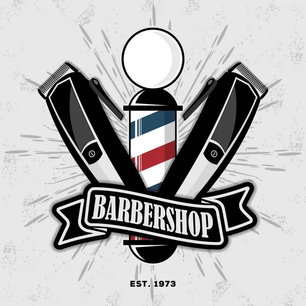Modelo de cartaz de barbearia com poste de barbeiro — Vetor de Stock