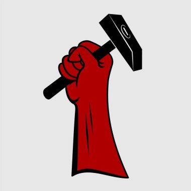 Çekiç tutan yumruk. Protesto Vektörü illüstrasyonu