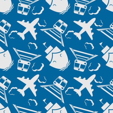 Kusursuz Seyahat Düzeni Uçak, Tren ve Gemi. Vektör illüstrasyonu