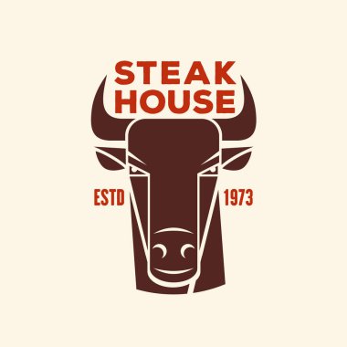 Steakhouse logo design with bull head. Vector illustration. Vector illustration