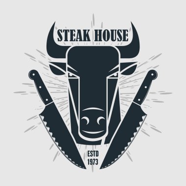 Steakhouse logo design with bull head. Vector illustration. Vector illustration