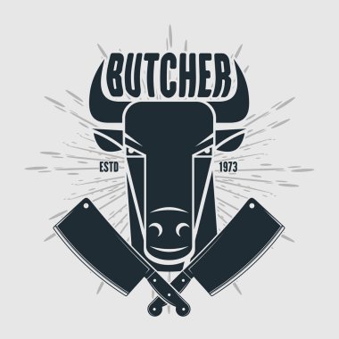 Butcher shop logo design with bull head. Vector illustration