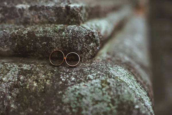 石の上の 2 つの結婚指輪 — ストック写真