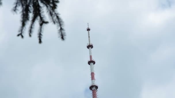 Tornet på bakgrund av blå himmel som sänder — Stockvideo