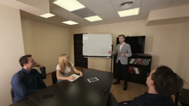 Briefing de la jeune équipe d'affaires dans une salle de réunion — Video