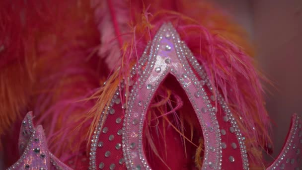 Mannequins de têtes de femmes avec des chapeaux de plumes rouges pour la danse burlesque, cancan, cabaret — Video