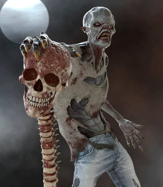 Fantasy zombie monster full moon 3d illustration