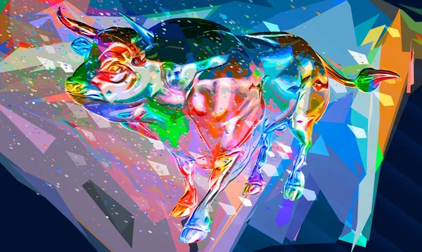 White metal bull in abstract colorful style illustration