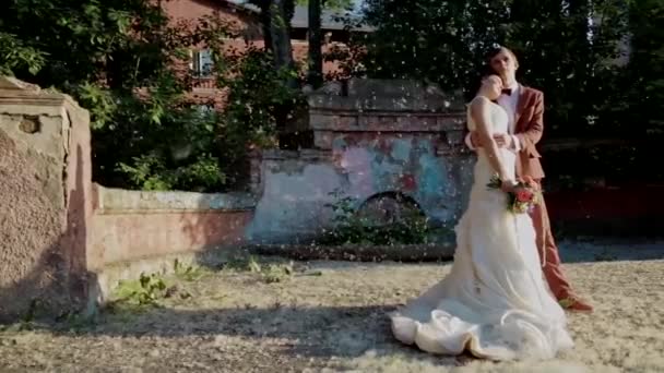 新婚夫妇和浮动的绒毛 — 图库视频影像