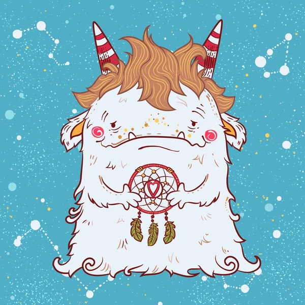 Şirin kabarık gülümseyen beyaz canavar