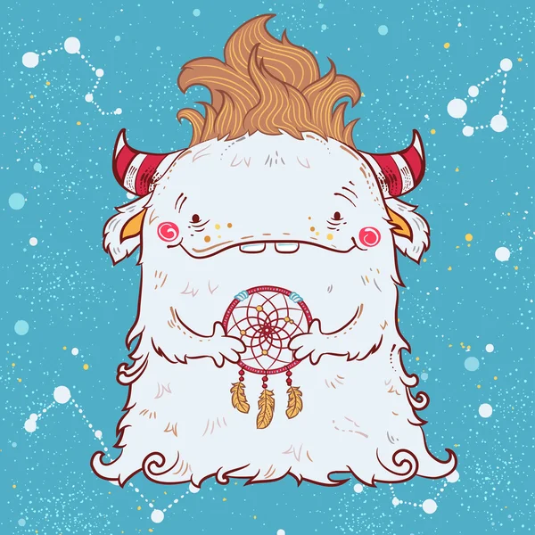 Şirin kabarık gülümseyen beyaz canavar