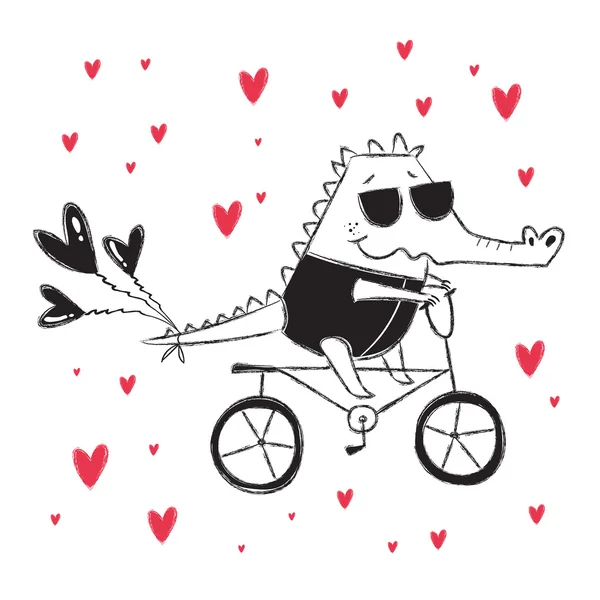 Sevgililer günü kartı timsah bisiklet ile