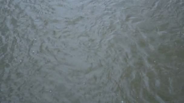 O movimento calmante e hipnótico da água na superfície do rio em um dia nublado. Close-up. Vista superior. 4K — Vídeo de Stock