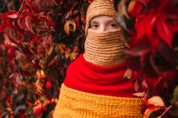 Portrait Young Freckles Girl Wearing Unusual Stylish Costume Little Girl — Stock Photo, Image