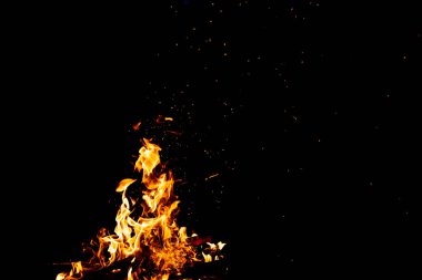 Ateş parkları, alev ve dumanla yanan ağaçlar. Siyah arka planda garip garip elementsel ateşli figürler. Kömür ve kül. Geceleri soyut şekiller. Doğada şenlik ateşi. Elementin gücü