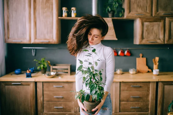 Indoor Lifestyle Mood Portrait Beautiful Young Girl Scattered Hair Anf — Stock Photo, Image