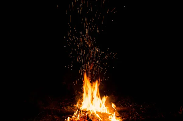 Пожежні Іскри Полум Русі Чорному Тлі Текстура Виверження — стокове фото
