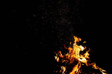 Ateş parkları, alev ve dumanla yanan ağaçlar. Siyah arka planda garip garip elementsel ateşli figürler. Kömür ve kül. Geceleri soyut şekiller. Doğada şenlik ateşi. Elementin gücü