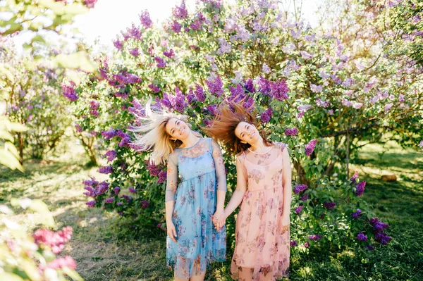 Deux Belles Sœurs Excitées Par Style Vie Amusent Plein Air — Photo