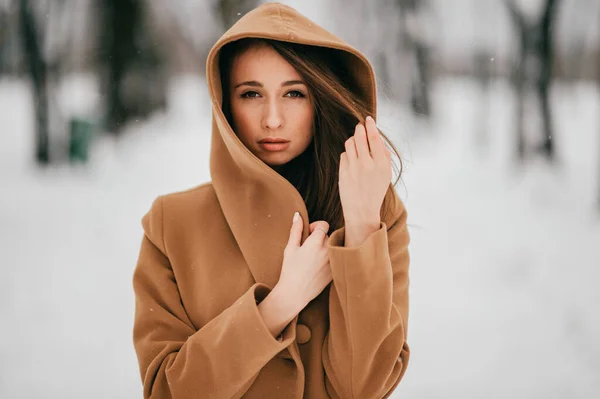 Nahaufnahme Porträt Der Schönen Langhaarigen Brünetten Mädchen Mit Georgischem Aussehen — Stockfoto