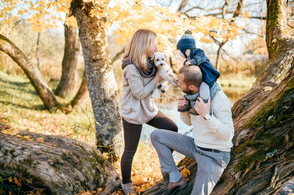 Heureux Couple Familial Avec Leur Petit Enfant Dans Parc Automne — Photo