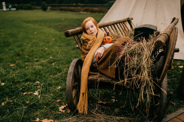 Ung Flicka Som Ligger Bakvagn — Stockfoto