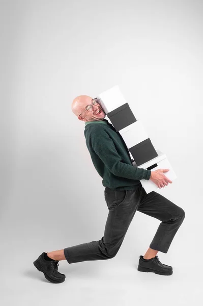 Mooie Blanke Man Met Bril Zwart Houdt Draagt Verschillende Zwart — Stockfoto