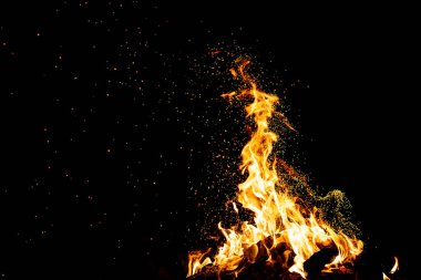 Ateş parkları, alev ve dumanla yanan ağaçlar. Siyah arka planda garip garip elementsel ateşli figürler. Kömür ve kül. Geceleri soyut şekiller. Doğada şenlik ateşi. Elementin gücü