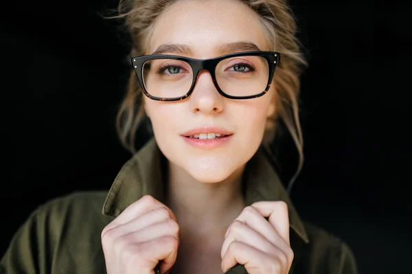 Detail Obličeje Portrét Krásné Roztomilé Atraktivní Mladé Modelky Blondýny Módní — Stock fotografie