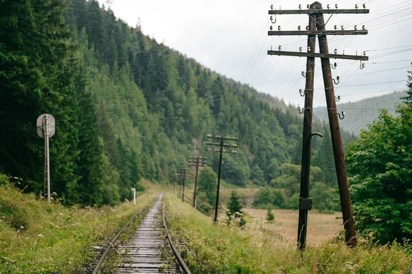 Bahngleise Den Bergen Eisenbahn Inmitten Schöner Landschaft — Stockfoto
