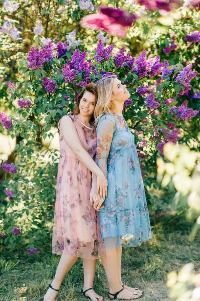 Adorable Joyeux Joyeux Sœurs Jumelles Fabuleuses Dans Différentes Belles Robes — Photo