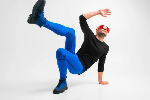 Retrato Moda Hombre Con Estilo Medias Azules Botas Índigo Estiramiento — Foto de Stock