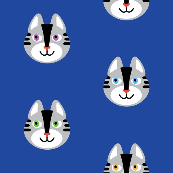 Mignon dessin animé motif vectoriel sans couture avec chat . — Image vectorielle