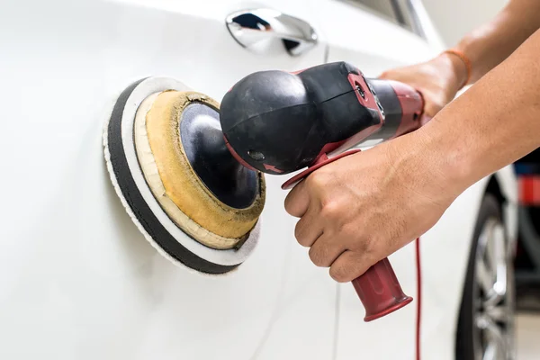 Serie Detalles Del Coche Primer Plano Del Pulido Mano Coche —  Fotos de Stock