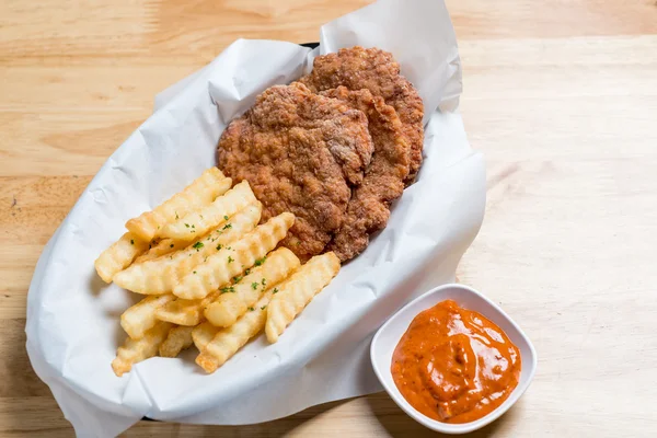 Série Alimentos Frango Frito Batatas Fritas — Fotografia de Stock