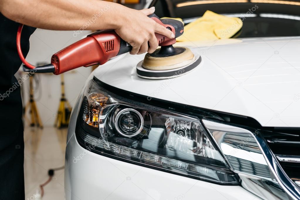 Car detailing series Polishing white car ⬇ Stock Photo, Image by