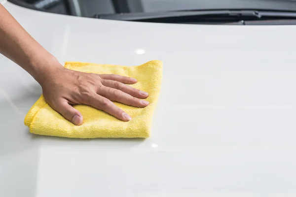 Car Detailing Series Cleaning White Car Hood — Stock Photo, Image