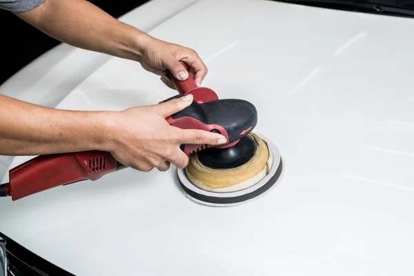 Car detailing series : Polishing white car — Stock Photo, Image