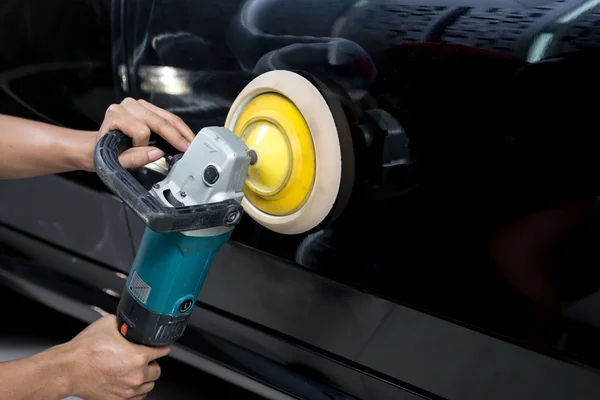 Car detailing series : Polishing black car — Stock Photo, Image