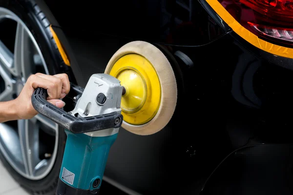 Car detailing series : Polishing black car — Stock Photo, Image